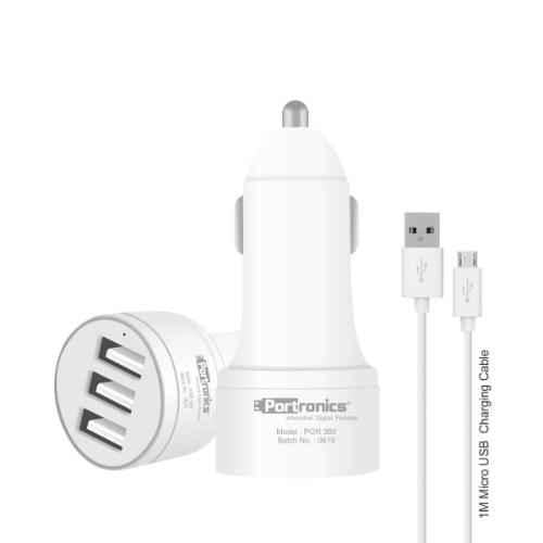 Portronics CarPower 3T 3.4A Car Charger with Three USB Port, 1M USB Cable, White