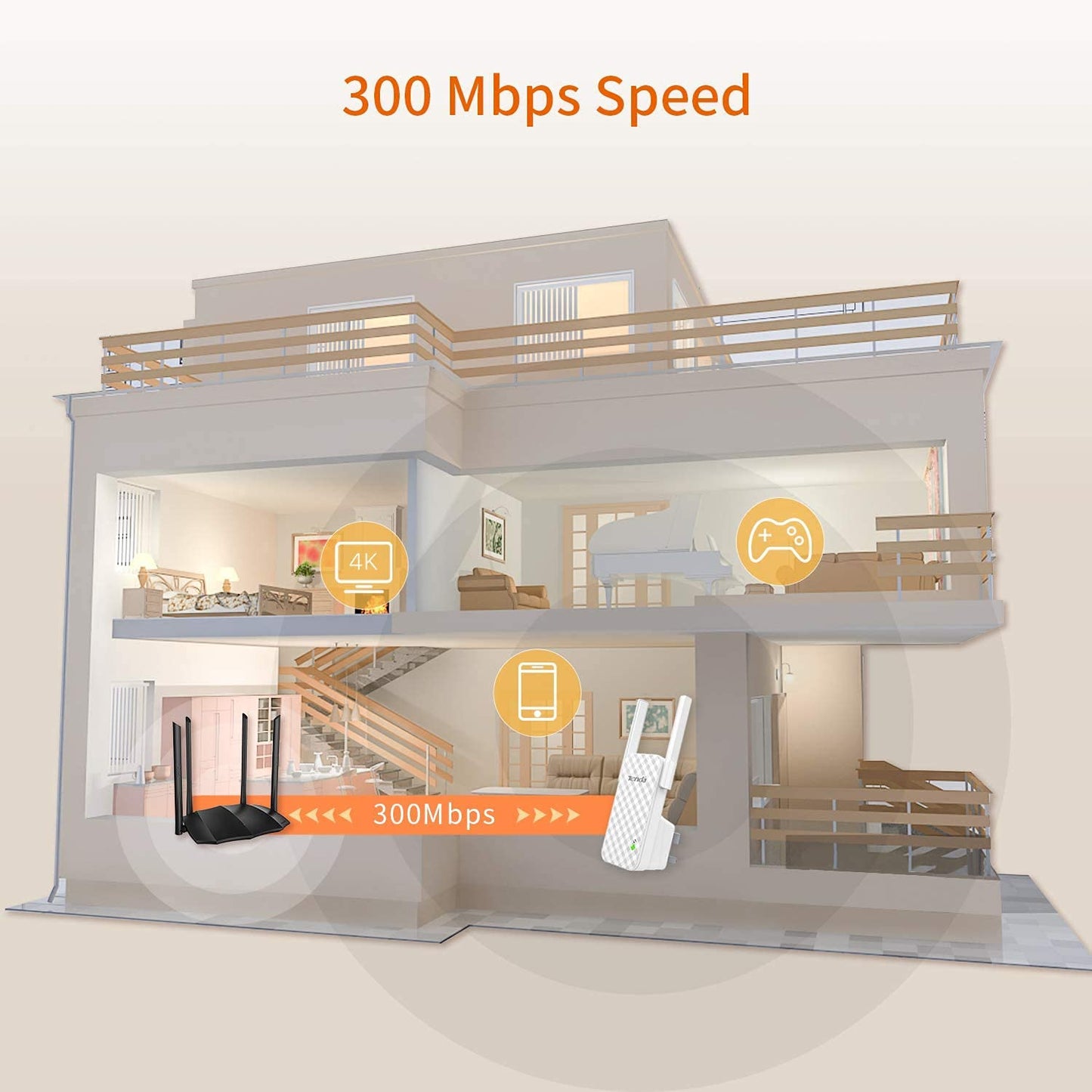 Tenda A9 Wireless Wifi Repeater 300 MBps, Access Point and Universal Range Extender, (White)
