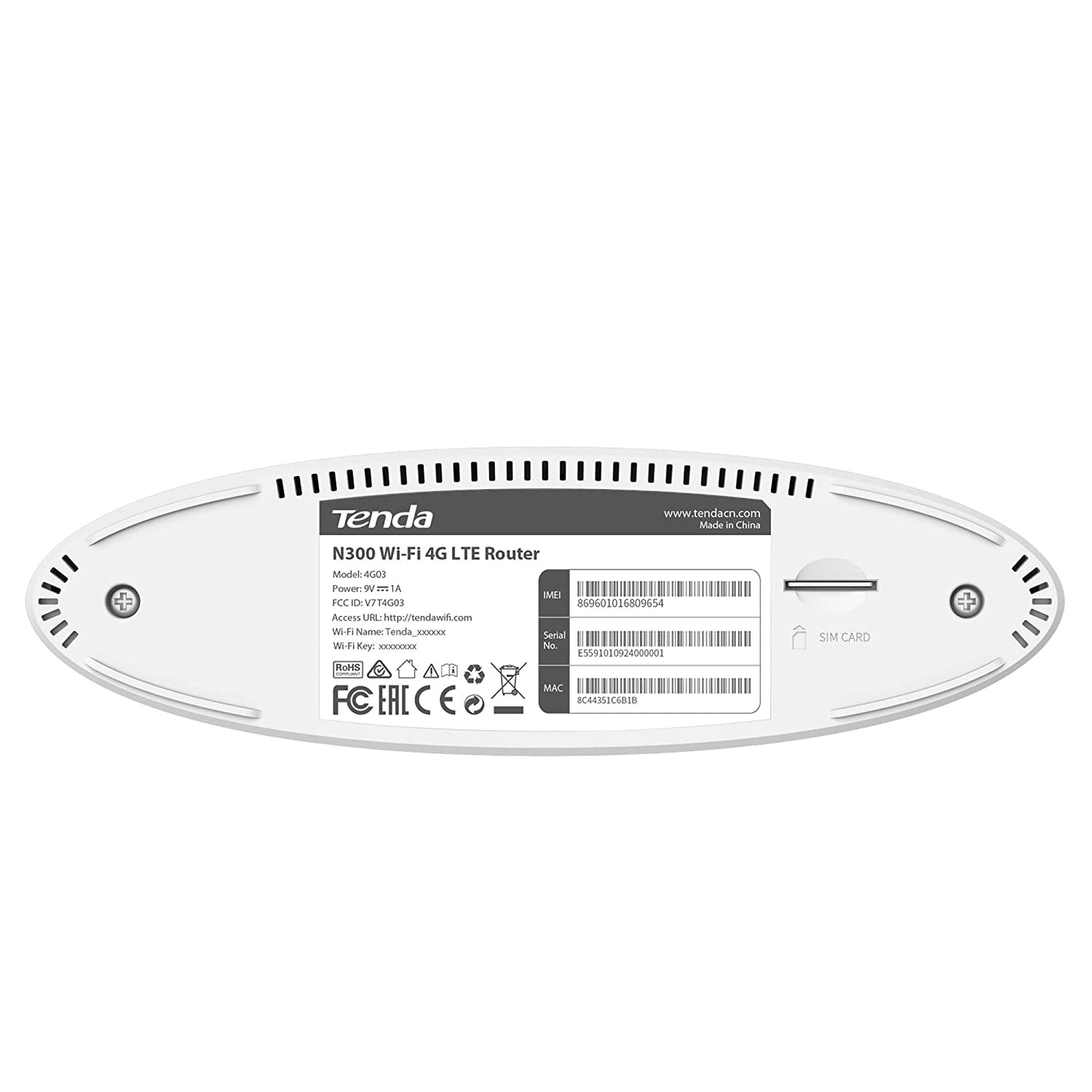 Tenda N300 4G03 4G LTE Wi-Fi Router, SIM Slot Unlocked, 300Mbps Cat4 Mobile Wi-Fi Router, Single_Band