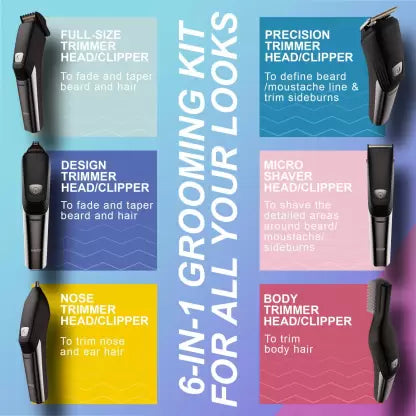 Misfit by boAt T200 Runtime: 120 mins 6-in-1 Trimmer for Men (Black)