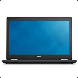 Refurbished Dell Latitude E5570 laptop facing forward with a blank blue screen.